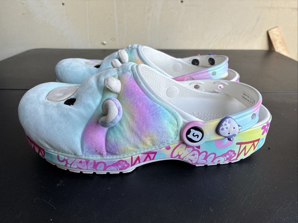 Crocs Squishmallows Plush Cow Clogs Men’s 9 Women’s 11Pastel Tie-Dye